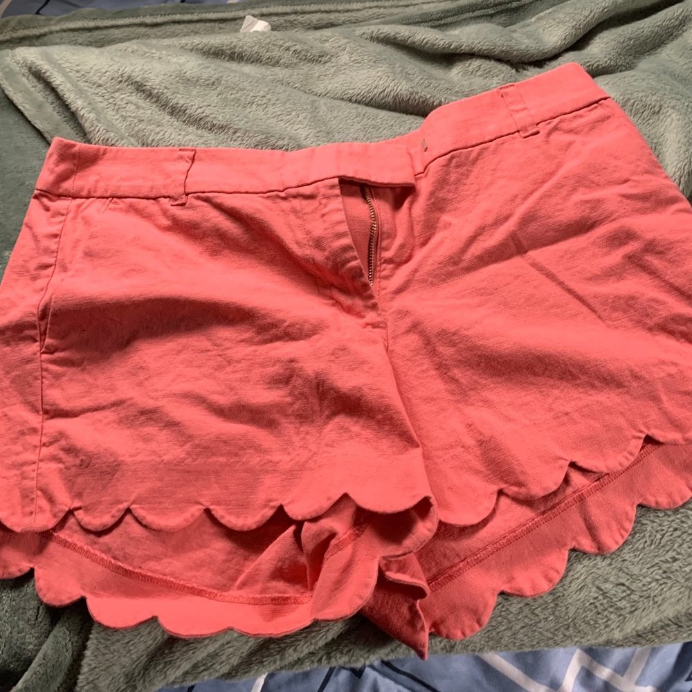 J Crew Factory Coral Scalloped Shorts